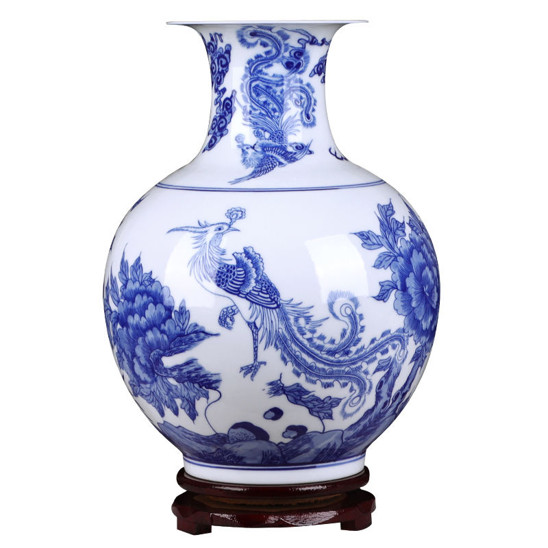 Jingdezhen blue and white phoenix peony Chinese style household ceramics thin foetus archaize sitting room TV ark adornment furnishing articles