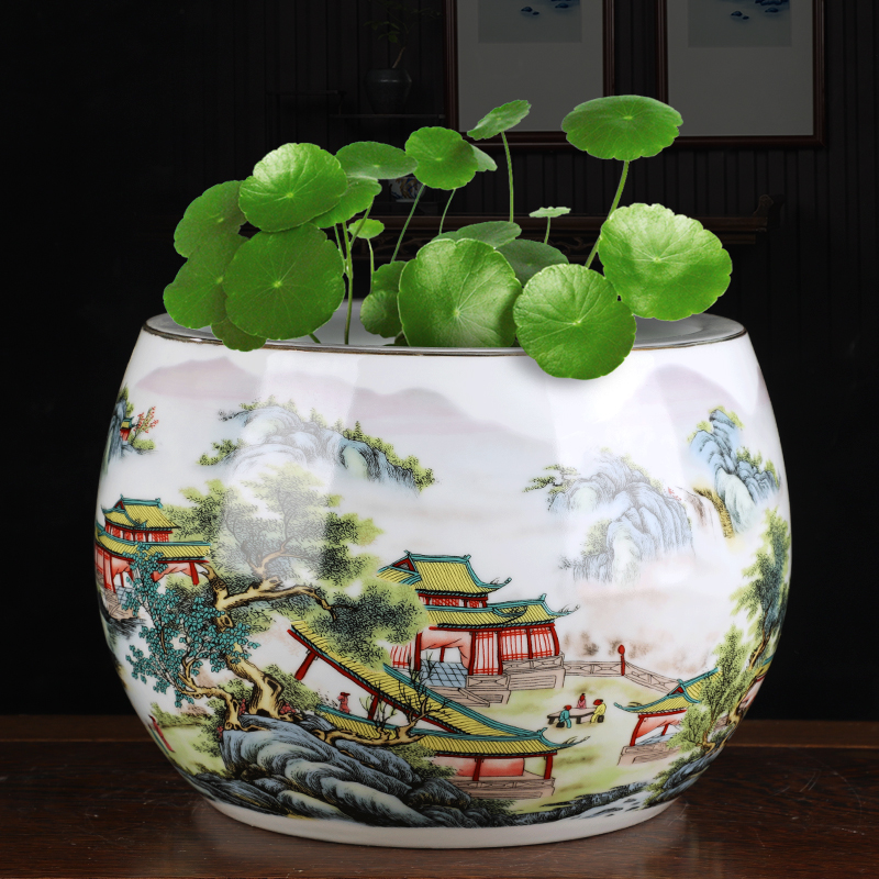 Jingdezhen ceramics pastel landscape basin cylinder creative household adornment TV ark, place of the sitting room porch decoration