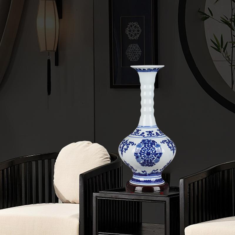 Blue and white porcelain of jingdezhen ceramics vase flower arranging place new Chinese handicrafts rich ancient frame trinket sitting room