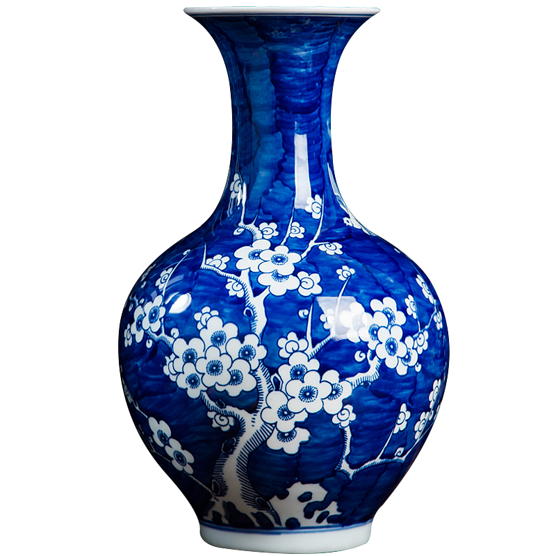 Jingdezhen ceramics antique blue and white porcelain vases, flower arranging name plum flower Chinese style living room TV wine decorations furnishing articles
