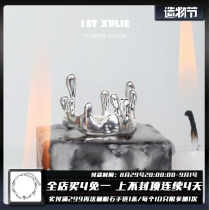 1STXULIE sterling silver niche design ring melt wax texture irregular dark cold wind men and women index finger tail finger