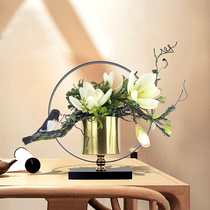 New Chinese metal vase decoration model guest hall entrance soft decoration simulation flower arrangement set overall floral art