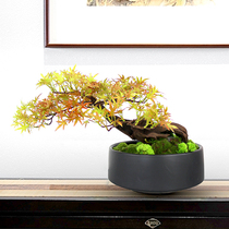 New Chinese style simulation maple leaf tree bonsai living room entrance TV cabinet Zen soft decoration decoration front desk fake plant
