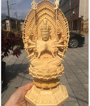 Imported boxwood carved Buddha statue Chinese solid wood home carving crafts figure ornaments sitting thousands of hands Guanyin