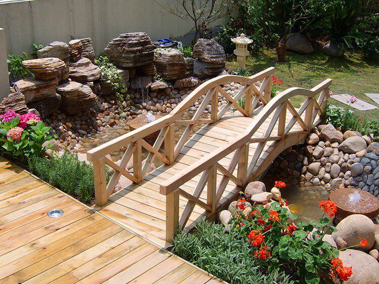 防腐木小桥户外木桥拱桥实木庭院小木桥碳化木景观桥户外拱形拱桥