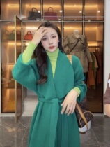 Celebrity temperament European and American lazy style nightgown goddess fan tie long sweater cardigan jacket female 2021 winter