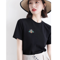 LOSTSOULS Japanese thin section color diamond bee patch top womens high texture simple all-match cotton shirt
