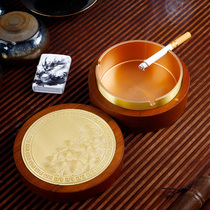 Black walnut solid wood ashtray High-grade office household simple living room coffee table creative light luxury brass ashtray