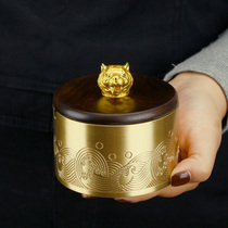 All copper large ebony and thick wood with cover fly ashtray Chinese high-grade pure Copper living room household ashtray