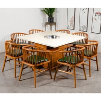 Square full marble hot pot table and chair combination hot pot restaurant Mala hot pot restaurant spicy hot string farmhouse commercial restaurant wood customization