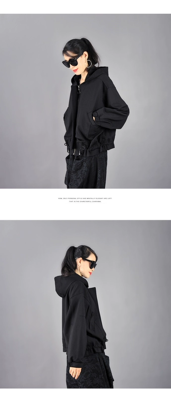 Mùa thu và mùa đông 2021 phiên bản Hàn Quốc của dày rộng cộng với lông cừu có mũ trùm đầu tay áo cánh dơi dây kéo áo khoác ngắn của phụ nữ thường phục phụ nữ hàng đầu - Áo khoác ngắn