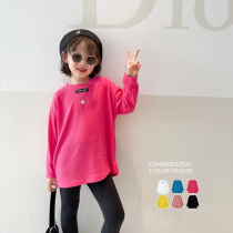 Cong family childrens pit long-sleeved T-shirt 2021 spring girls Korean round neck top middle and large childrens loose bottoming shirt