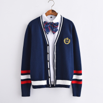 JK uniform cardigan Crown embroidery British college style sweater coat loose size striped knitwear school uniform