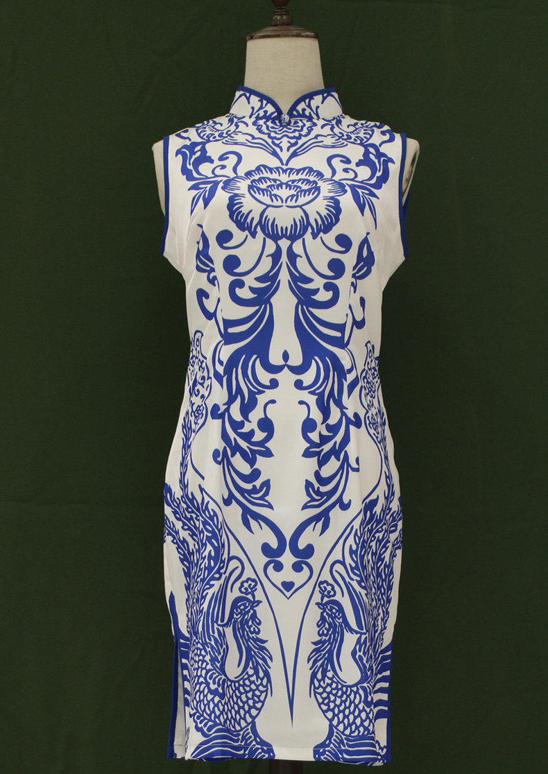 陶玉梅旗袍改良夏青花瓷连衣裙修身显瘦短款旗袍裙j21q303_7折现价198