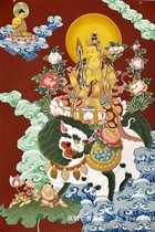 Qinghai Zheigong Wutun Temple Monk Lion Roar Wenshu Bodhisattva Pure Hand Painted Pure Hand Tibetan Tangka Hanging Painting