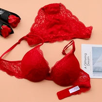 European and American classic models of womens underwear sexy lace bra with steel ring on thin down thick deep cup poly-woo bra suit