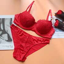 This Life Year Great Red Lingerie Suit Women Apostle Silk Giness Embroidery Sexy America and Europe Gathered Bra Suit Autumn Winter