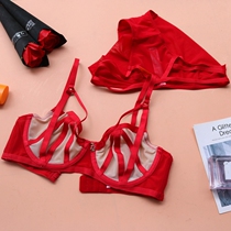 This Life Year Red Lingerie Women and America Net yarns Leakage Air Sexy Comfort Large Chest Display Small Ultra Slim Transparent Bra Suit