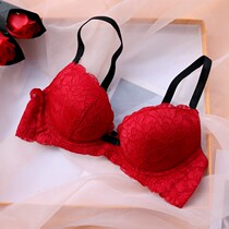 European and American ladies red underwear Sexy bra lace detachable shoulder strap upper thin thick and small chest for large gathering of bra