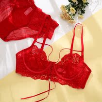 Legal lingerie female European and American Sexy lace lace bra Upper to not explicit super slim transparent large size bra suit