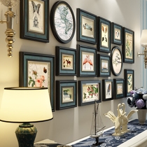 American solid wood photo wall European retro restaurant photo frame hanging wall living room background wall combination painting Villa decoration painting