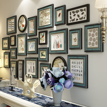 American photo wall solid wood European style retro frame wall luxury dining room living room background wall corridor decoration combination painting