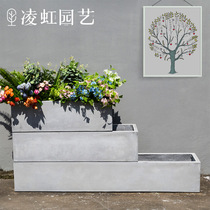 Rectangular cement flower pot special strip magnesium mud flower case black large wall road partition flower bed seed vegetable green plant