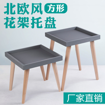 Dazzling Square Flower Pot Tray Imitation Cement Wood Shelf Solid Wood Minima Nordic Style Water-Water Chassis Base Home