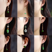 Natural and Athleta jade earbuds Pendant Ear with white jade 14K gold necklace lock Bone Chain Pendant Ornament