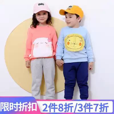 Cotton fruit spring and autumn children's clothing baby set men and women Baby long sleeve thick cotton t pants two-piece New