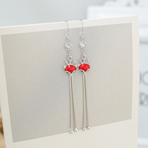 s925 Sterling Silver anti-throwing Fox earrings female Korean temperament Silver Fox long tassel earrings earring jewelry jewelry