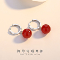 S925 sterling silver red agate earrings female Korean simple earrings earrings earrings