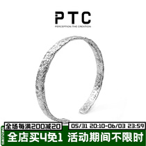 PTC small crowd irregular tin foil paper texture Advanced sensation male and female S925 pure silver opening with adjustable pleated bracelet
