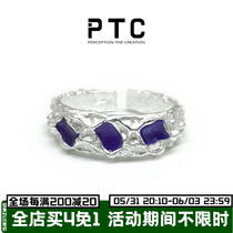 PTC original small crowdsourced irregular rugged texture drop glue design pure silver opening ring lukewarm wind male and female neutral