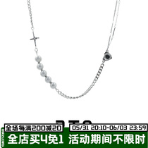 PTC Small Crowdreflective Pearl Cross Star Splicing Pearl Double Layer Chain Loving Shape Texture and Lovers Necklace