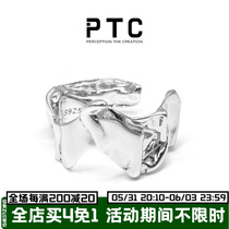 PTC S925 pure silver irregular lukewarm wind rugged and small crowdsourced design advanced feel opening adjustable ring male and female