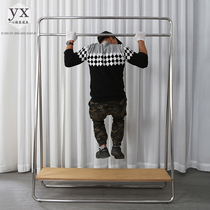 Clothing store display rack thick stainless steel solid wood front side hanging rack shoe bag display props commercial clothes rack