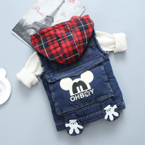 Childrens denim waistcoat 1 garnter 2 autumn winter new 3 Spring autumn kan shoulder boy girls clothing vest baby waistcoat 5 years old