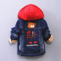 Boy thick coat plus velvet cotton coat warm autumn and winter clothes childrens baby women hooded denim Winter Childrens tide