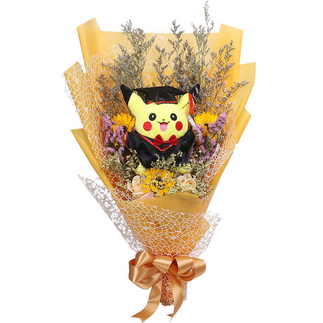 Doll Doll College Graduation Cartoon Bouquet Chinese Valentine's Day Gift Lover Grass Sunflower Dried Flower Souvenir