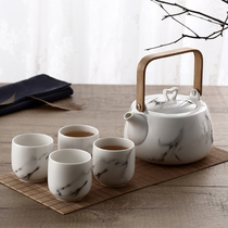 Marbled Japanese tea set Tea kettle Tea cup Wooden tray Ceramic black tea tea set Household beam pot