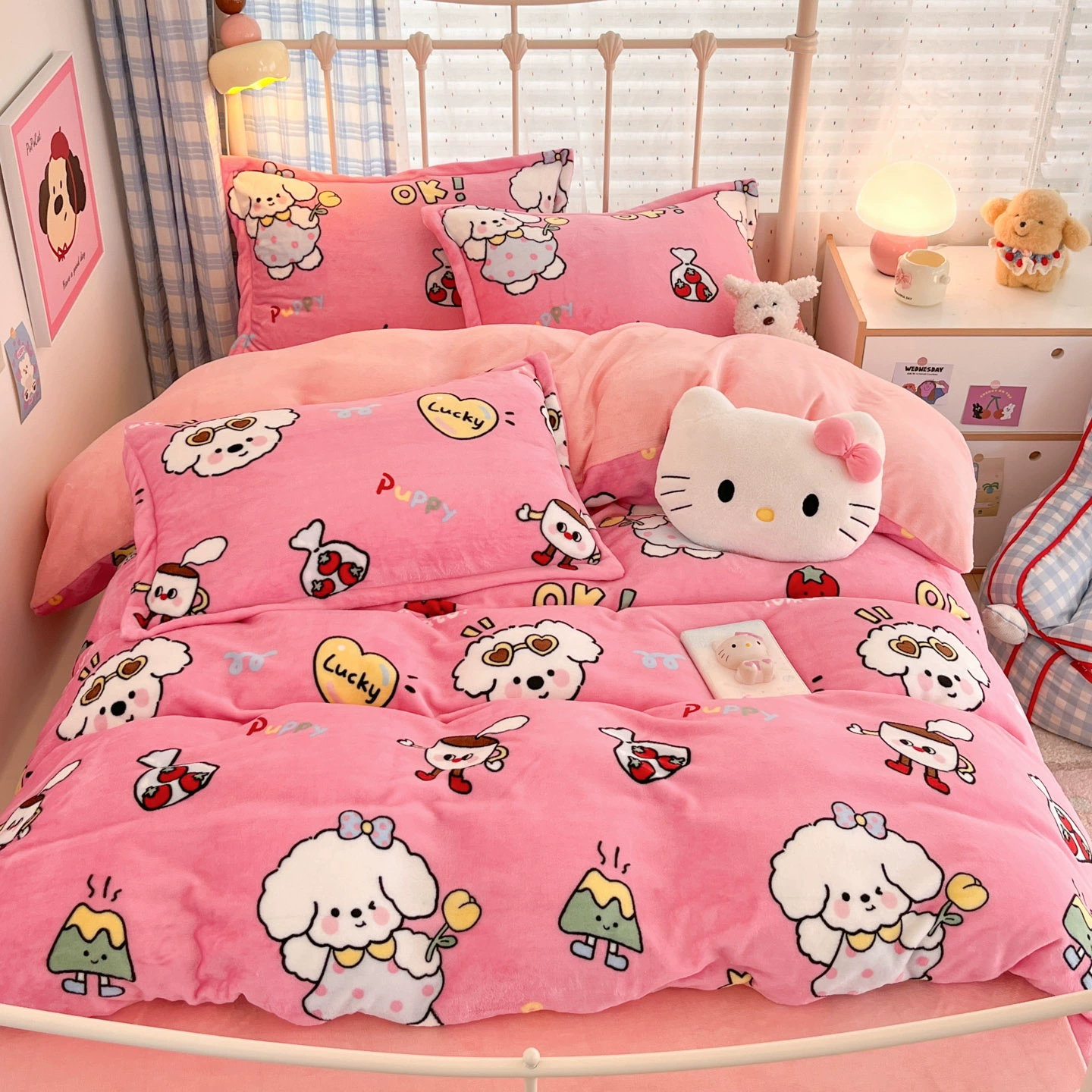 A类牛奶绒四件套大版卡通加绒加厚被套学生宿舍三件套保暖抗静电