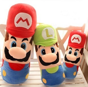 超级玛丽抱枕毛绒玩具公仔马里奥兄弟大圆柱枕头/男朋友靠垫包邮