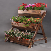 Three-layer wooden flower frame anticorrosive wood flower pot balcony flower box fleshy rectangular seed pot green plant flower floor