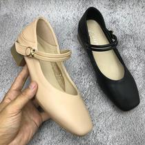 Brand clearance handling 2023 new square shallow mouth comfortable leather female slippers thick heel fashion work shoes