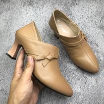Brand clearance handling 2023 leather female single shoe tip deep mouth thick heel high heel comfortable working shoes