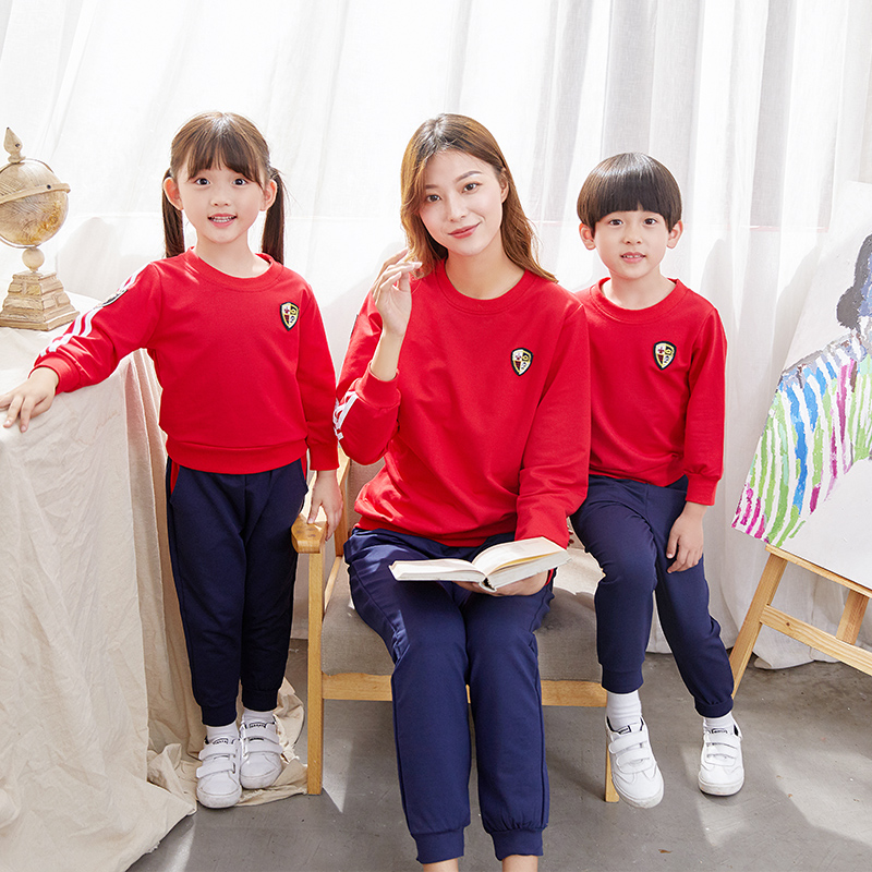 Primary school uniform Teacher sports suit Kindergarten garden uniform Spring and autumn British style red thick cotton T children's class suit