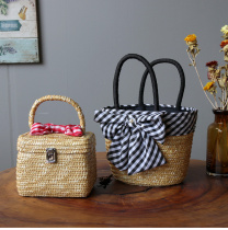 Pastoral style hand woven bag straw woven Hand bag bag single bag shoulder bag accessories storage basket flower basket