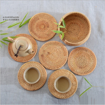 Rattan placemats coasters bowl mats thermal insulation mats pure handmade tea coasters Western placemats tableware mats tea set accessories