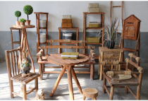 Pastoral retro style table chair stool bookshelf storage solid wood furniture homestay home courtyard decoration